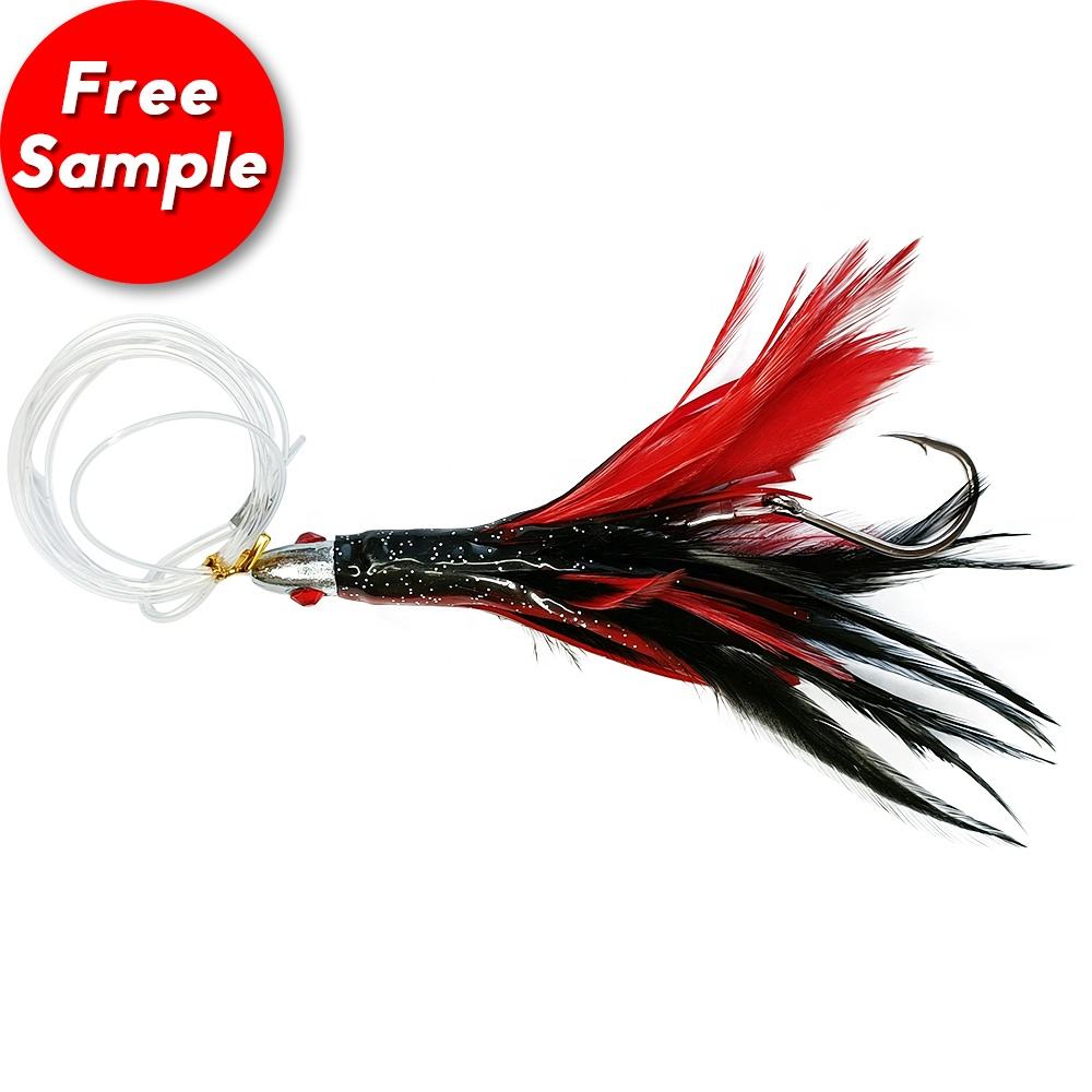 Newbility OEM Jig Head Rubber Real Feather Skirt Tuna Fishing Rig