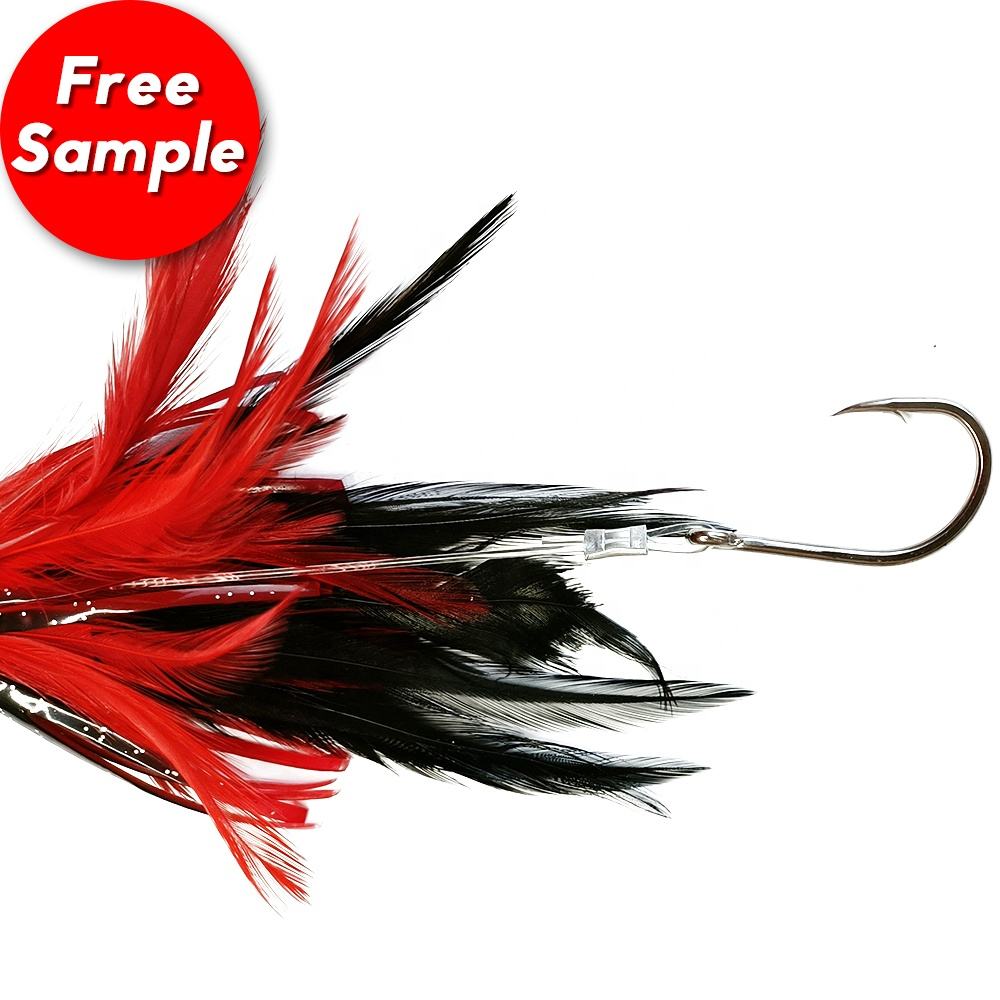 Newbility OEM Jig Head Rubber Real Feather Skirt Tuna Fishing Rig