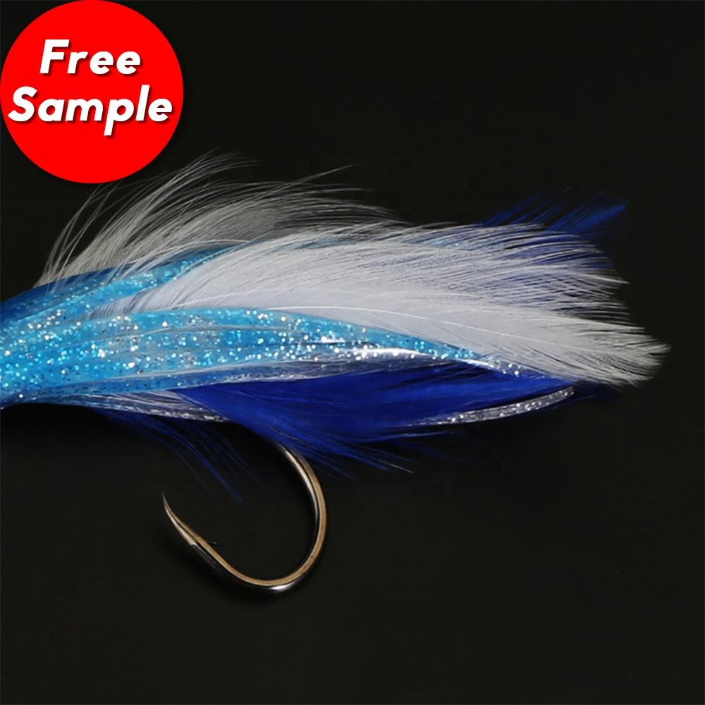 Newbility OEM Jig Head Rubber Real Feather Skirt Tuna Fishing Rig